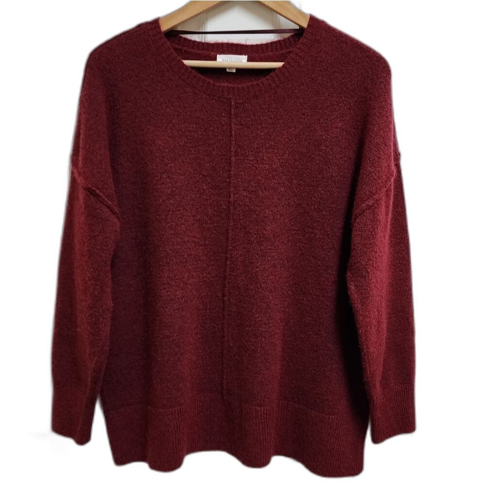 Westbound Womens M Red Wool Blend Crew Long Slv Oversized Tunic Sweater Casual
